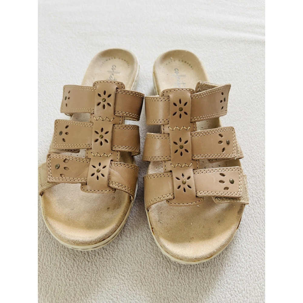 Clarks Ultimate Comfort Collection  Tan3 Strap Slide Sandals Women's Size 7 1/2